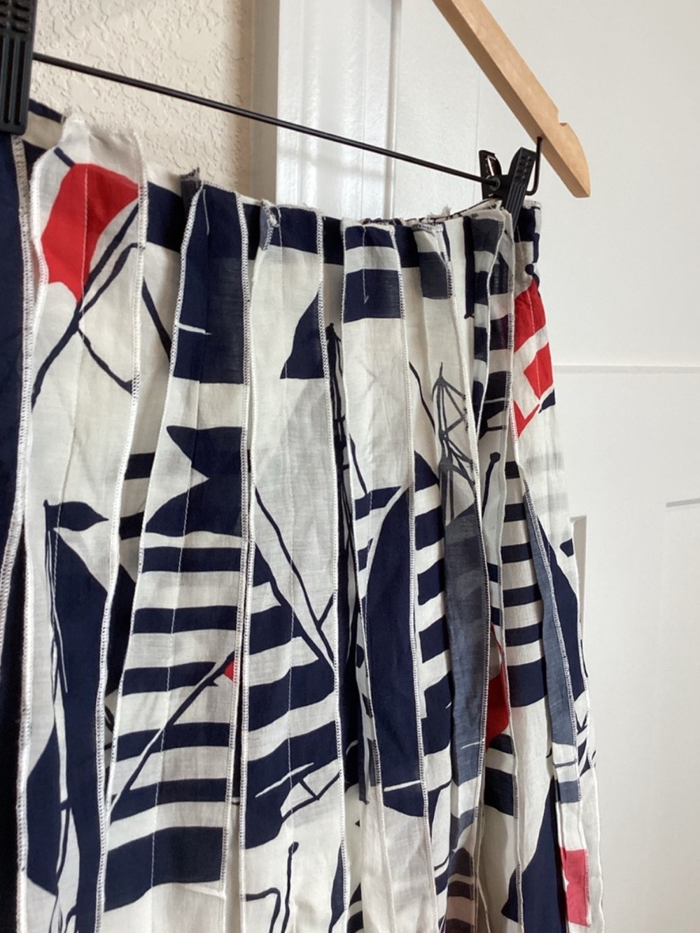 ⛵️Anthropologie Piped Midi Skirt Maeve New Medium Petite Novelty Sailboat Navy - Picture 8 of 14